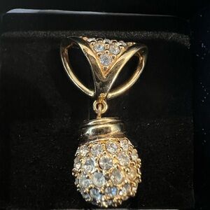 Swarovski Crystals Pave Drop Pendant Gold Plated Swan Logo